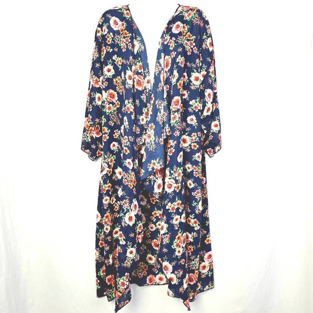 LuLaRoe Navy Floral Kimono Duster Large